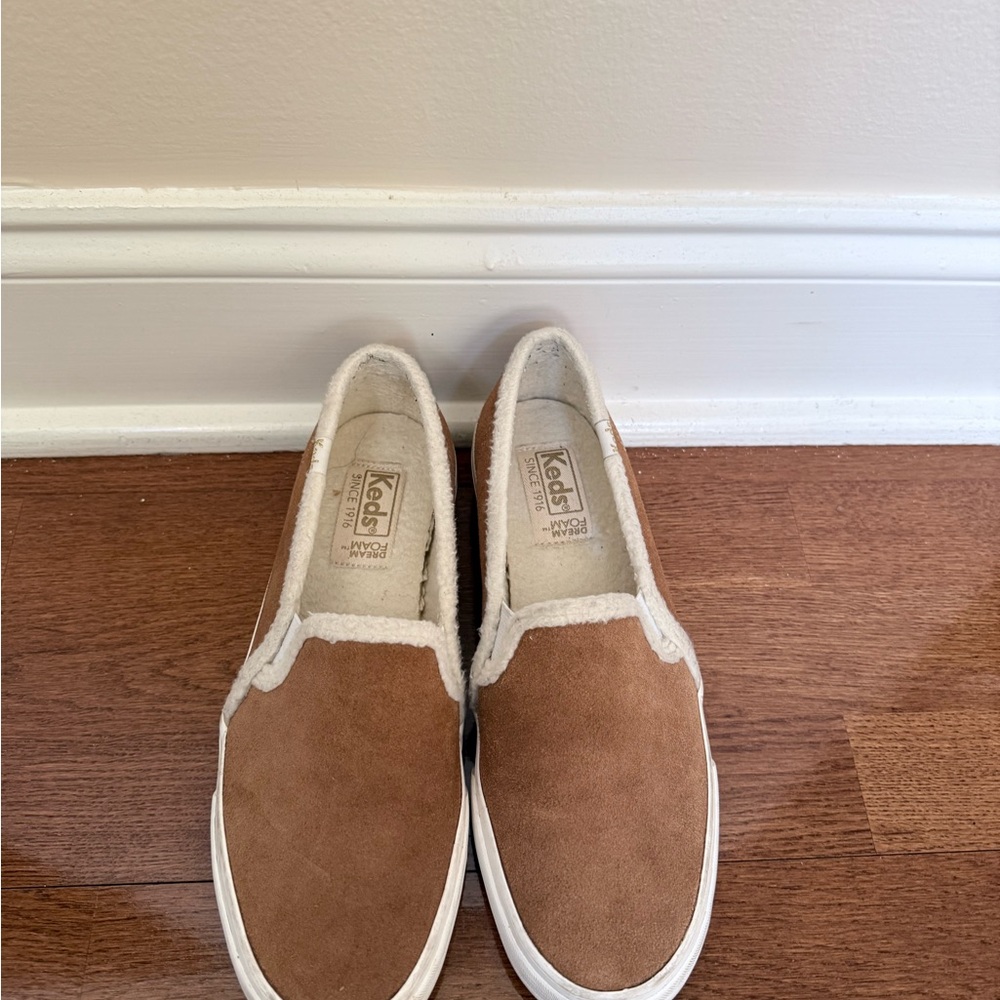 Keds Tan Sherpa Suede Slip-On Sneakers - Picture 3 of 12